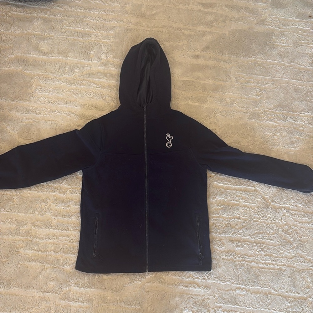 Tottenham Hotspur fleece zip up navy blue hoodie stitched logo crest Mens Large
